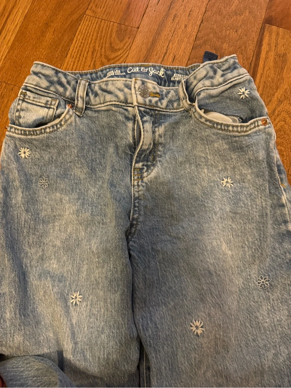 Girls Cat & Jack Wide Leg Floral Embroidered Jeans Size 10